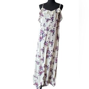 Xhilaration White and Purple Floral boho Cottagecore Maxi Dress NWT XL